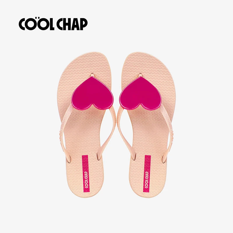 PVC Summer Slipper Flip Flops Beach Sandal Open Fashionable Heart Design Soft Flexible Anti-Slip Breathable Light Weight