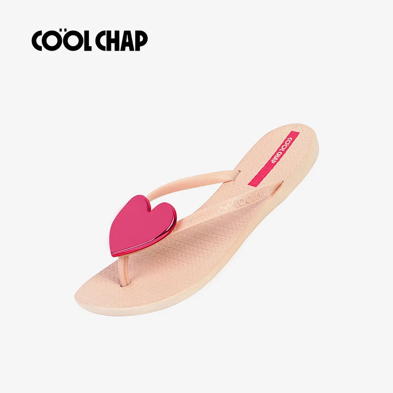 PVC Summer Slipper Flip Flops Beach Sandal Open Fashionable Heart Design Soft Flexible Anti-Slip Breathable Light Weight
