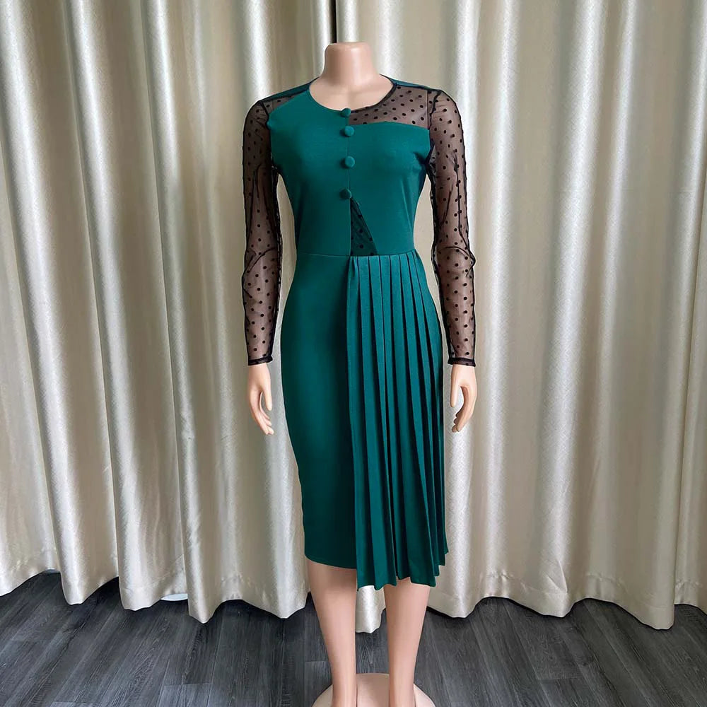 D249 New Arrival Fashion Mesh Splicing Slim Warp Hip Split Career Dresses Ladies Formal Dresses Women Office Dress