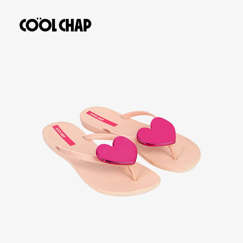 PVC Summer Slipper Flip Flops Beach Sandal Open Fashionable Heart Design Soft Flexible Anti-Slip Breathable Light Weight