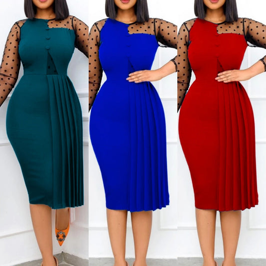 D249 New Arrival Fashion Mesh Splicing Slim Warp Hip Split Career Dresses Ladies Formal Dresses Women Office Dress