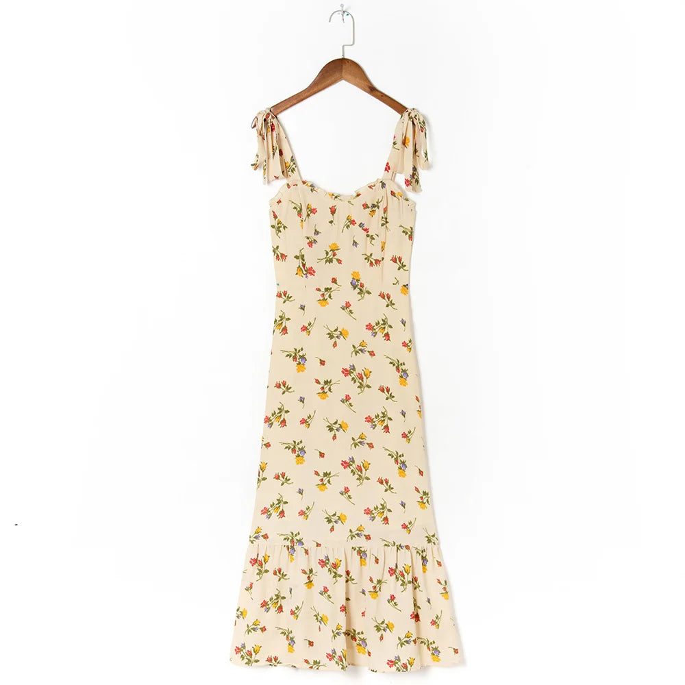 Dresses For Women 2021 Party Elegant Ruffle Hem Beach Summer Dress Sweetheart Neck Tie Strap Tropical Print Chiffon Midi Dress