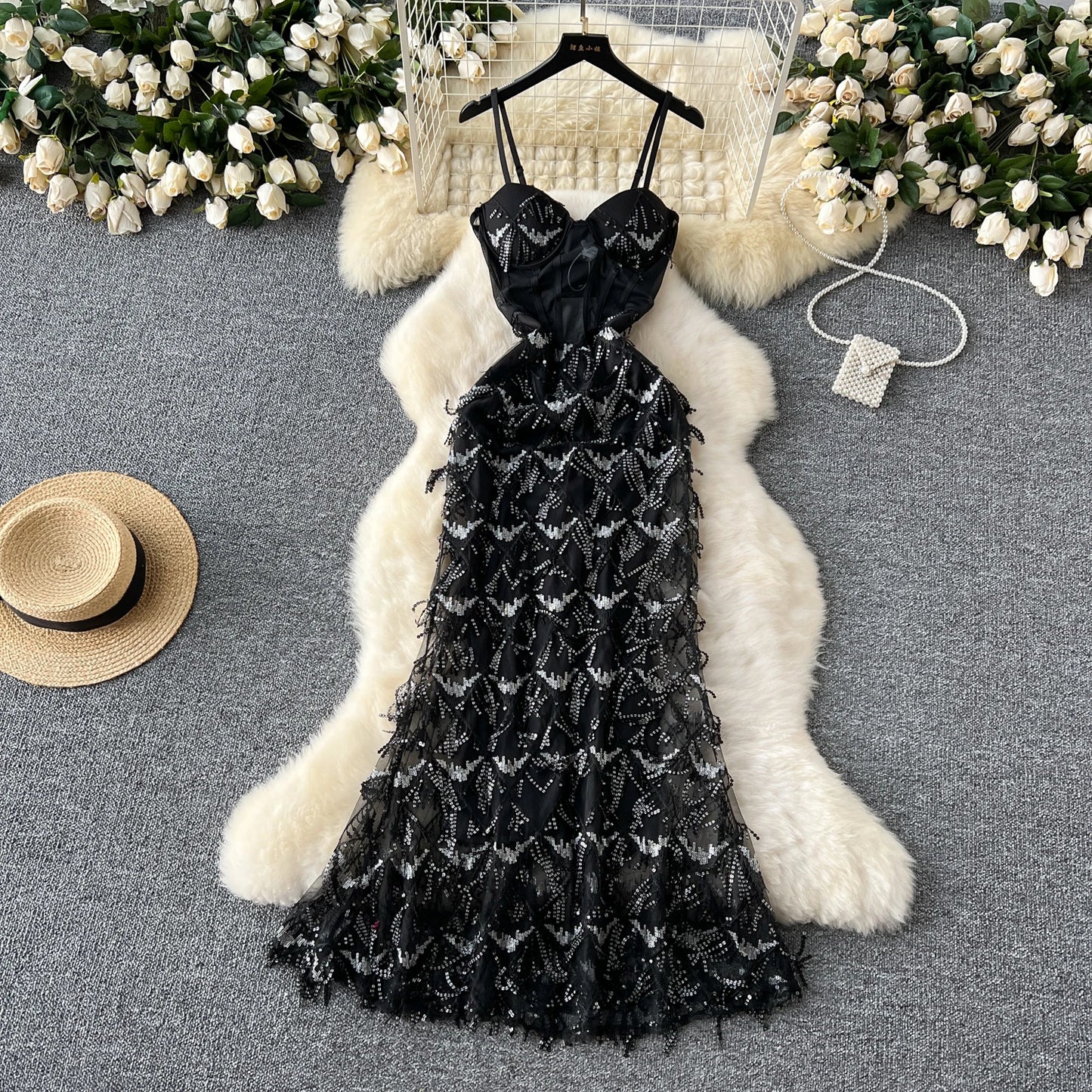 Fringe Corset Dress Strap Wave Sequin Mermaid Trumpet Evening Dresses Ladies