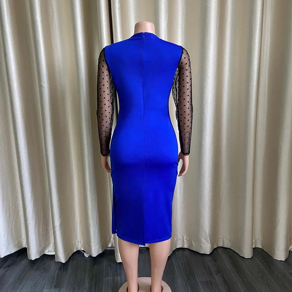 D249 New Arrival Fashion Mesh Splicing Slim Warp Hip Split Career Dresses Ladies Formal Dresses Women Office Dress