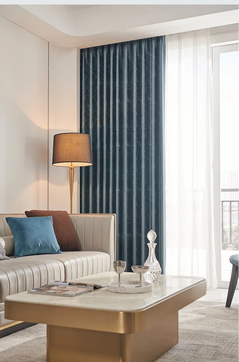 European Curtains Light Luxury Curtains for Living Room  Modern Simple Blackout Bedroom White Tulle Thicken Jacquard Window