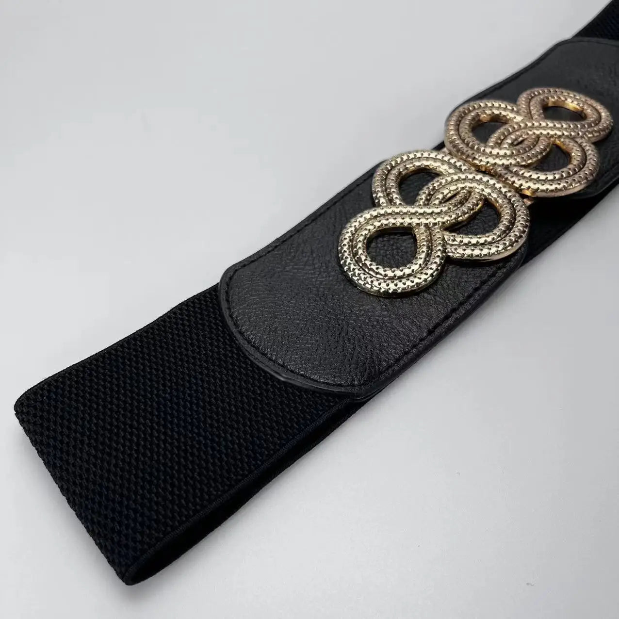 Womens Wide Elastic Belt Stretch Leather Belt Gold Buckle Belts for Dress S-XXL