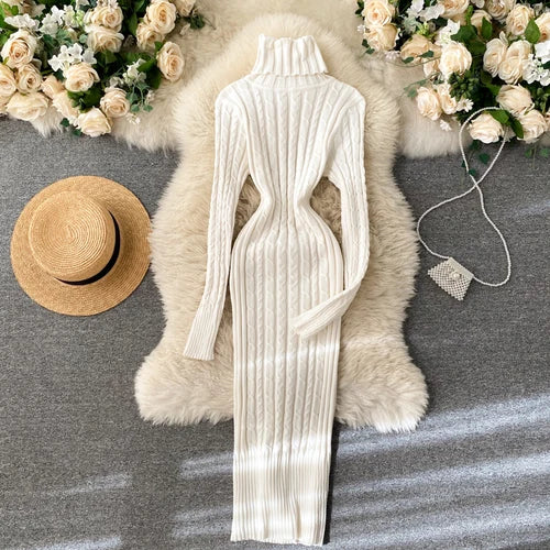 Seoulish Autumn Winter Twist Women's Wrap Knitted Dresses Long Sleeve Sheath Knitwear Office Bodycon Dress Female 2025 New