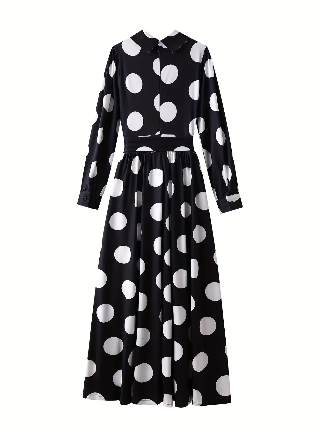 Casual Dresses Elegant Women Long Dress Sleeve Female Robe Bow Knot Polka Dots Girl's Vestidos Lady's Maxi Dresses
