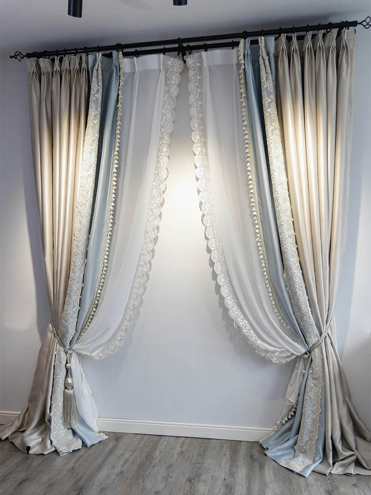 French Curtains for Living room window windbreak Light Luxury High-end Shiny Fabric Pattern High-precision Lace Curtains Window