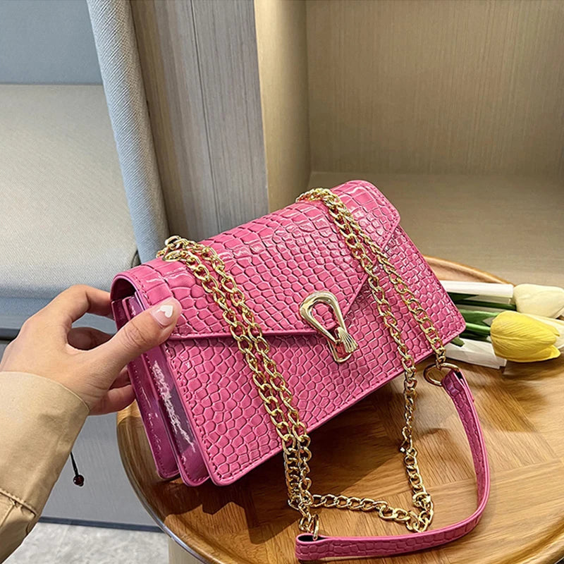 Crocodile Pattern Shoulder Bags For Women Fashion Chains Squre Bag Purse Female Pu Leather Crossbody Handbag Daily Phone Clutch