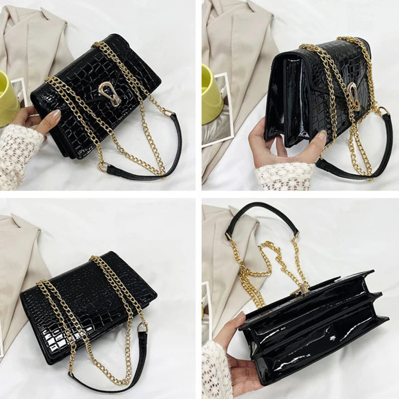 Crocodile Pattern Shoulder Bags For Women Fashion Chains Squre Bag Purse Female Pu Leather Crossbody Handbag Daily Phone Clutch