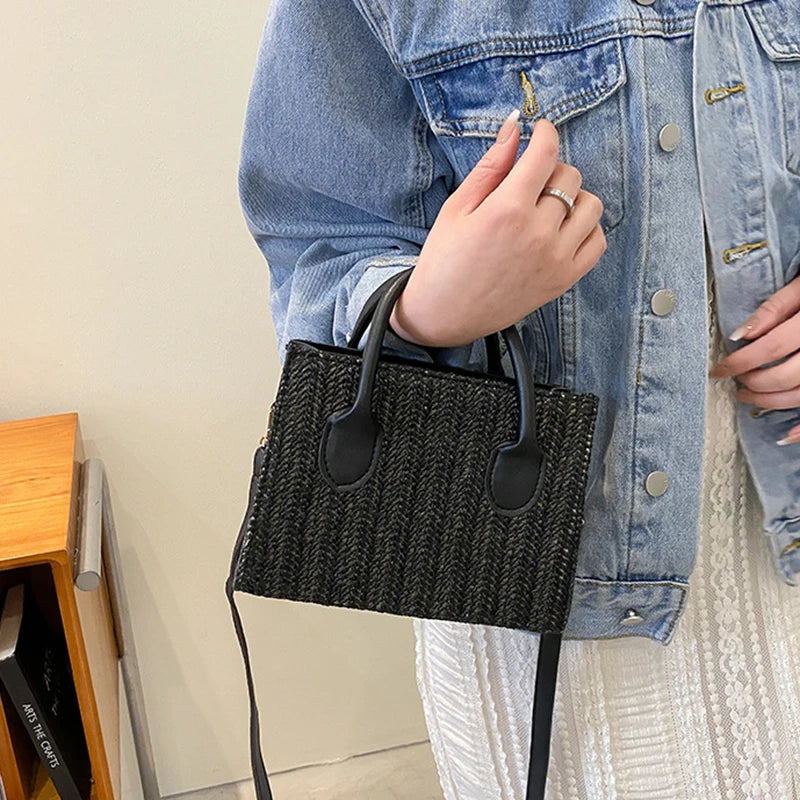 Summer Net Red Grass Woven Bag Crossbody Bag New Fashion Japanese Small Fresh Flower Woven Handbag Shoulder Bag