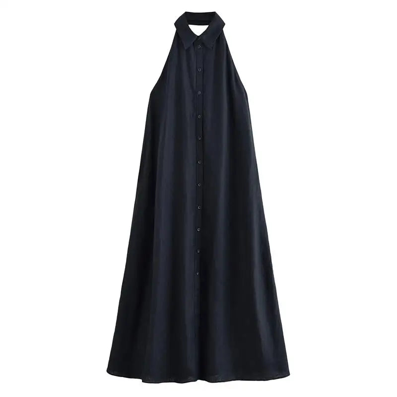 Dresses Summer Women's 2025 New Neck-Hanging Elegant Long Holiday Dress Women Street Chic Youth Loose Fashion Dress