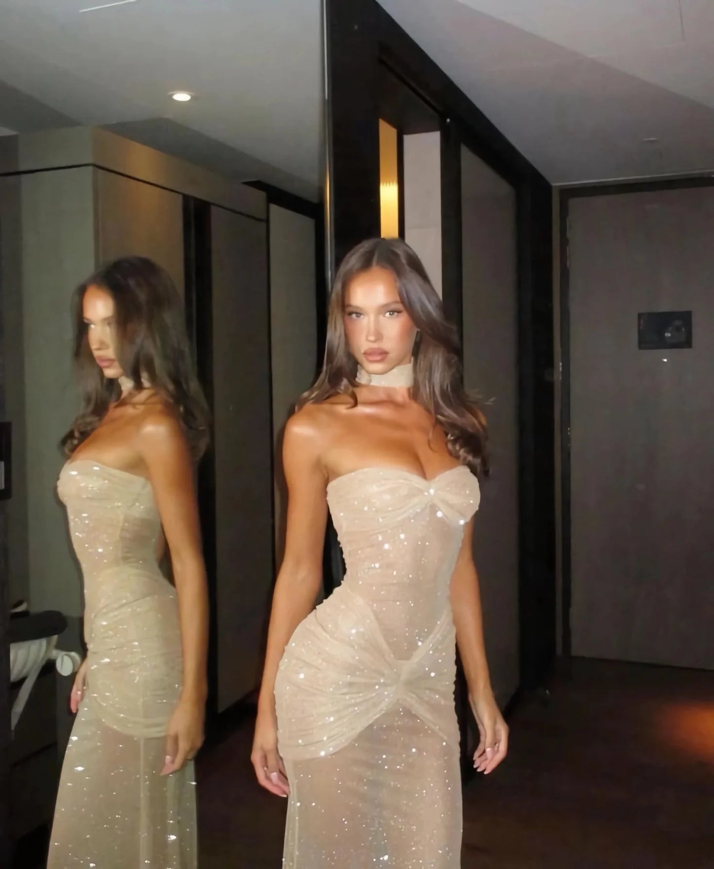 Long Dresses Women Elegant Shinny Sequins Evening Dress Female Sleeveless Backless Long Vestidos Lady Party Club Evening Robes