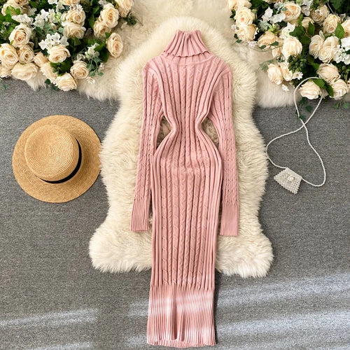 Seoulish Autumn Winter Twist Women's Wrap Knitted Dresses Long Sleeve Sheath Knitwear Office Bodycon Dress Female 2025 New
