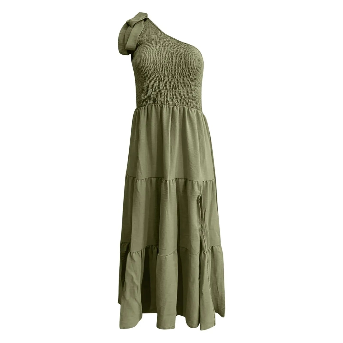 Elegant Dresses For Women Women'S Summer Casual One Shoulder Sleeveless Smocked Elastic Waist Tiered Midi Dress платье