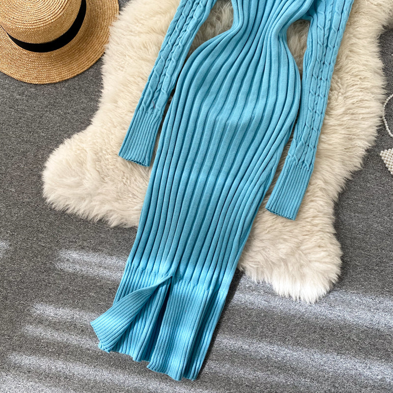 Seoulish Autumn Winter Twist Women's Wrap Knitted Dresses Long Sleeve Sheath Knitwear Office Bodycon Dress Female 2025 New