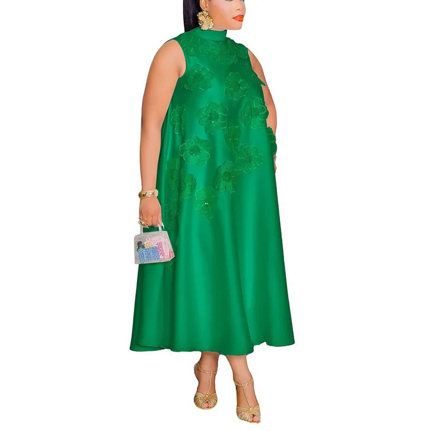 Elegant Dresses for Woman 2025 New O Neck Sleeveless Floral Decorate Straight Ankle Length Fashion Ladies Birthday Party Dress