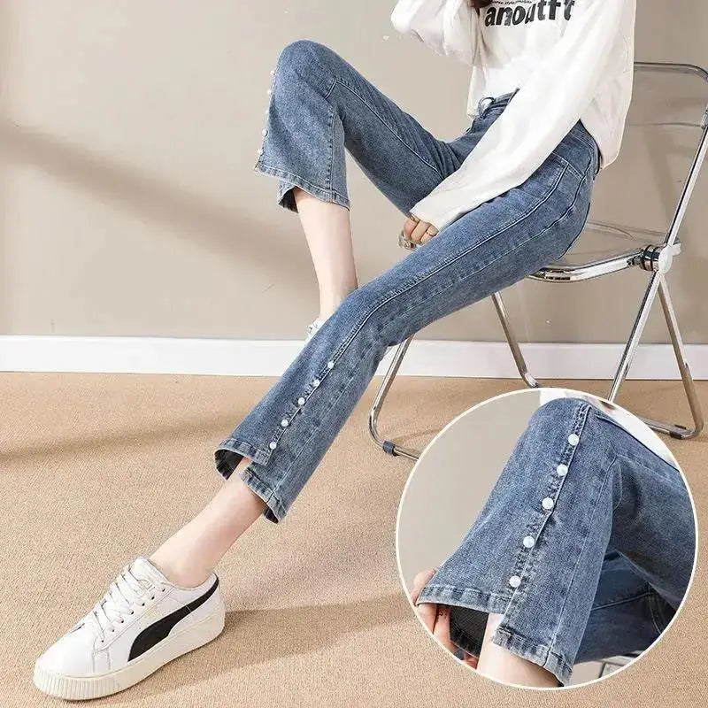 Jeans Woman 2024 Vintage Fashion Trend Luxury Denim Pants High Waisted Elasticity Flare Leggings Korean Black Bell Bottom Jeans