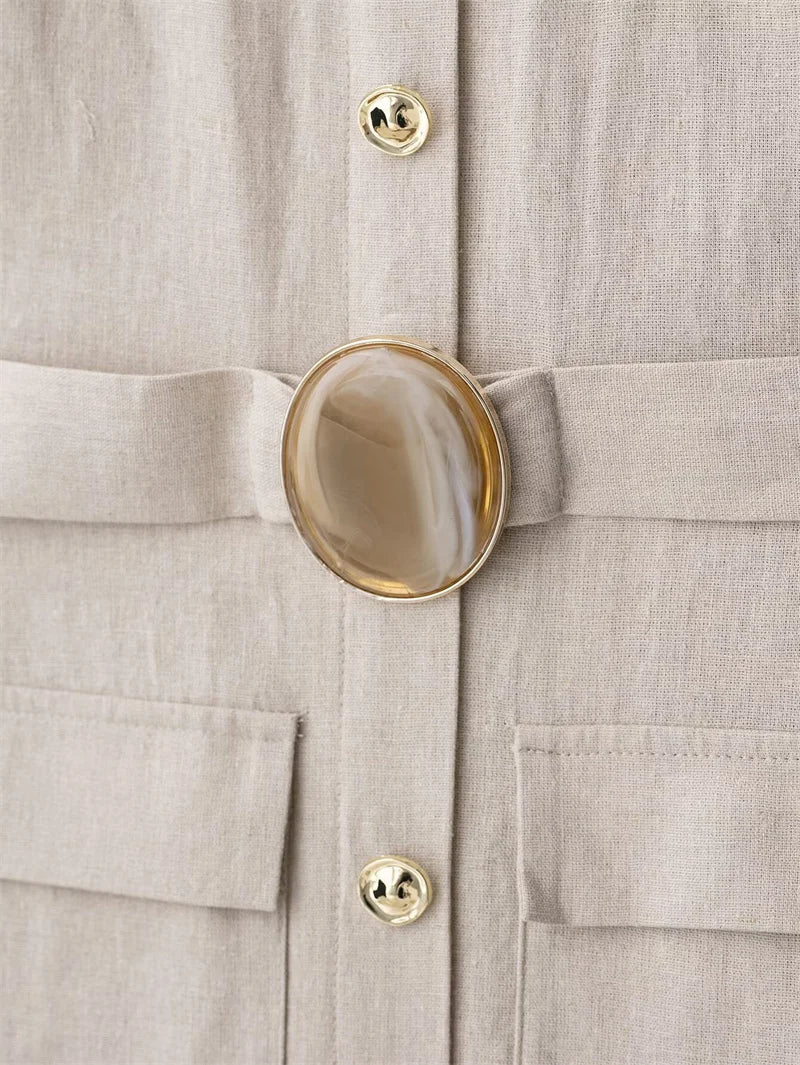 Women's Dresses 2025 New Linen Blend Button Trim Midi Skirt Elegant and chic women's long dress