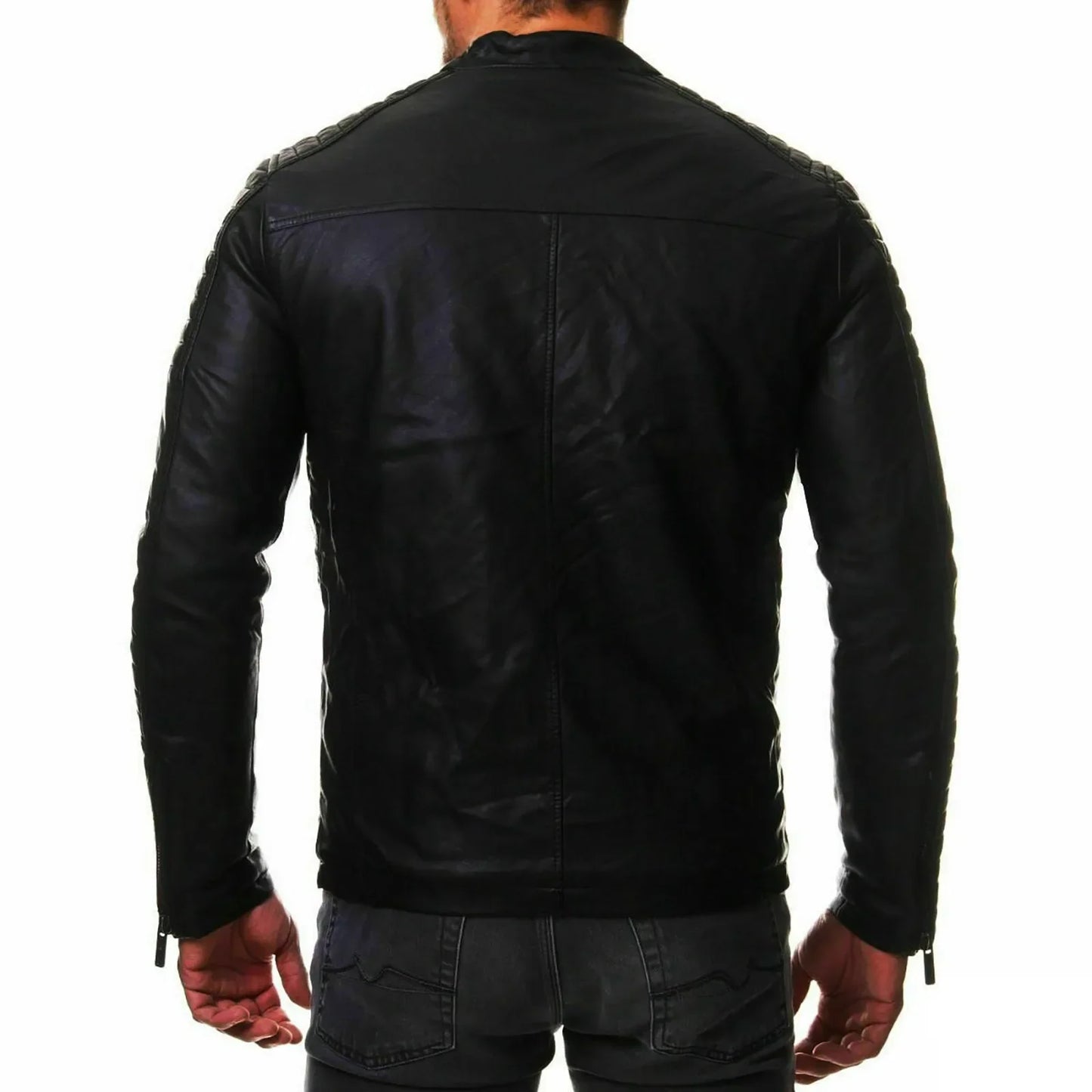 Fashion Men's Motorcycle Riding Leather Jacket Windproof Rainproof Solid Color Zipper Casual Hip Hop Varsity Jacket