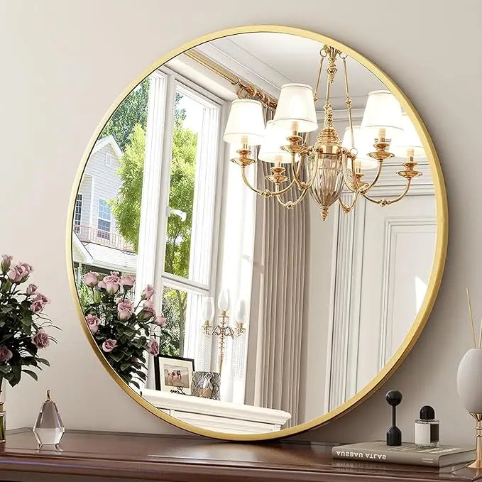 36 Inch Round Metal Wall Mirror Stylish Circle Mirror for Entryway, Bathroom, and Living Room Decor Matte Circle Wall Mirror
