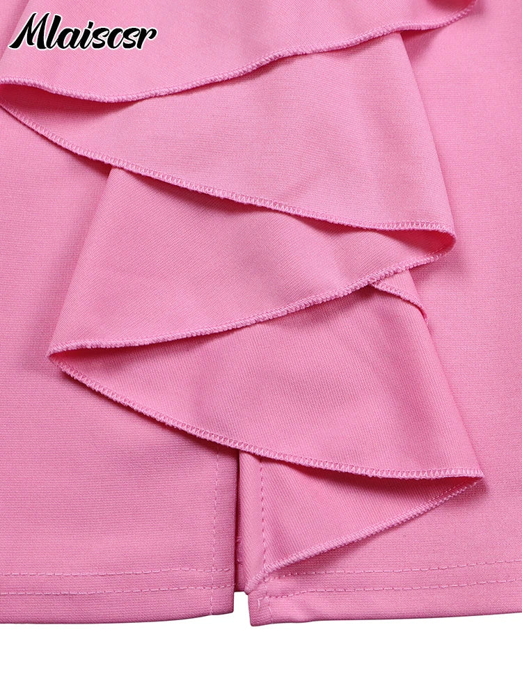 Mlaiscsr Sexy Ruffle Birthday Club Dress Women Clothing Green Short Sleeve V-neck Mid Dresses Office Lady Slim Party Vestidos