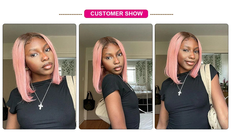 Colored Ombre Pink Bob T Part Lace Wigs Straight Human Hair Lace Front Wigs Pre Plucked Blonde Straight Lace Front Wigs