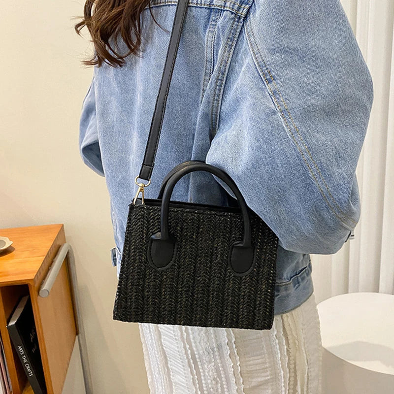 Summer Net Red Grass Woven Bag Crossbody Bag New Fashion Japanese Small Fresh Flower Woven Handbag Shoulder Bag