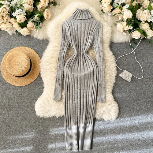Seoulish Autumn Winter Twist Women's Wrap Knitted Dresses Long Sleeve Sheath Knitwear Office Bodycon Dress Female 2025 New