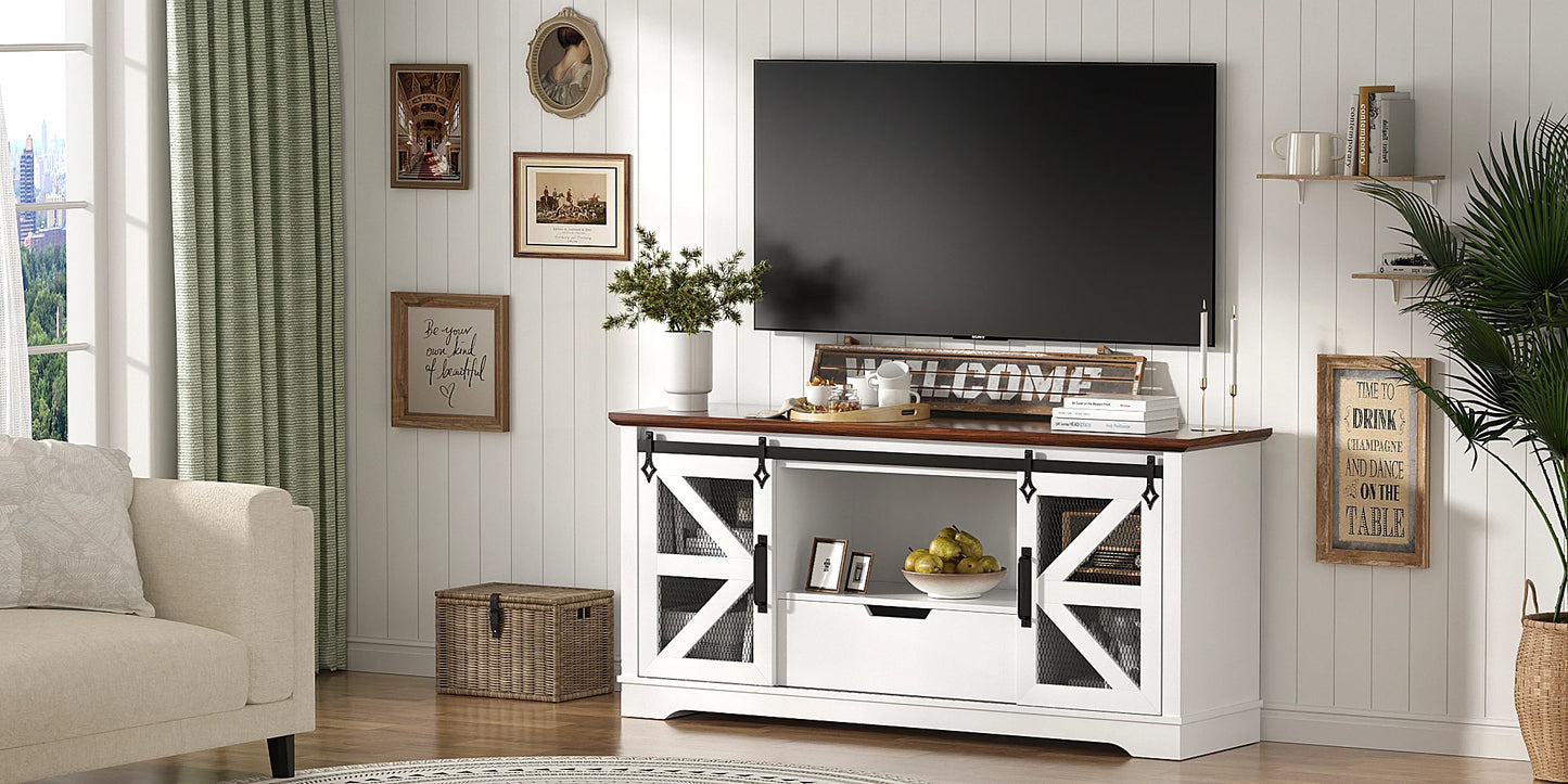 Modern TV Stand for TVs up to 60’’, Entertainment Center w/1 Drawer & 2 Storage Cabinets, Large Media Console Cabinet