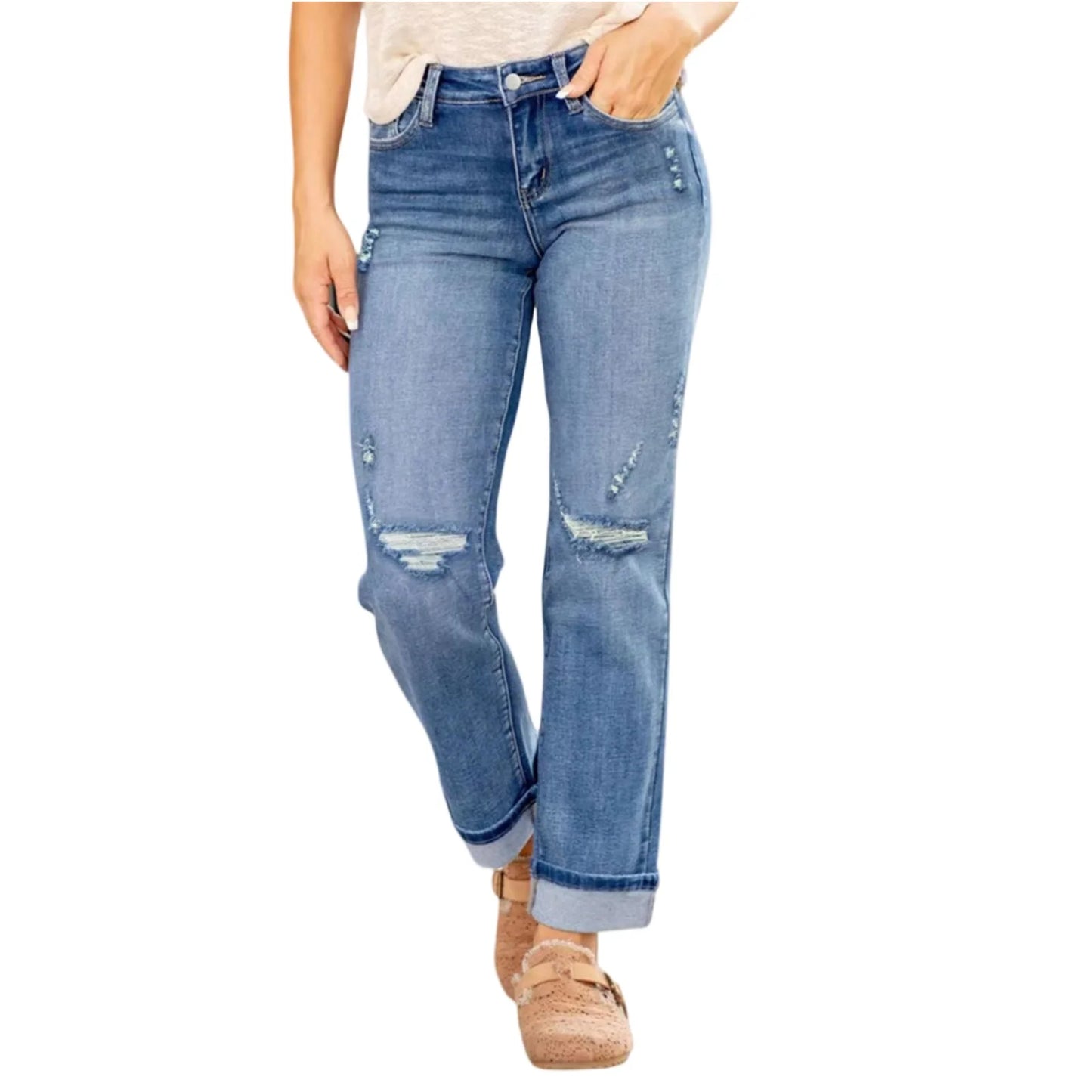 Ladies' Jeans Trend Casual Fashion Straight Leg Ripped Denim Cropped Pants Denim Pants Trend Streetwear Fashionable Casual Wear