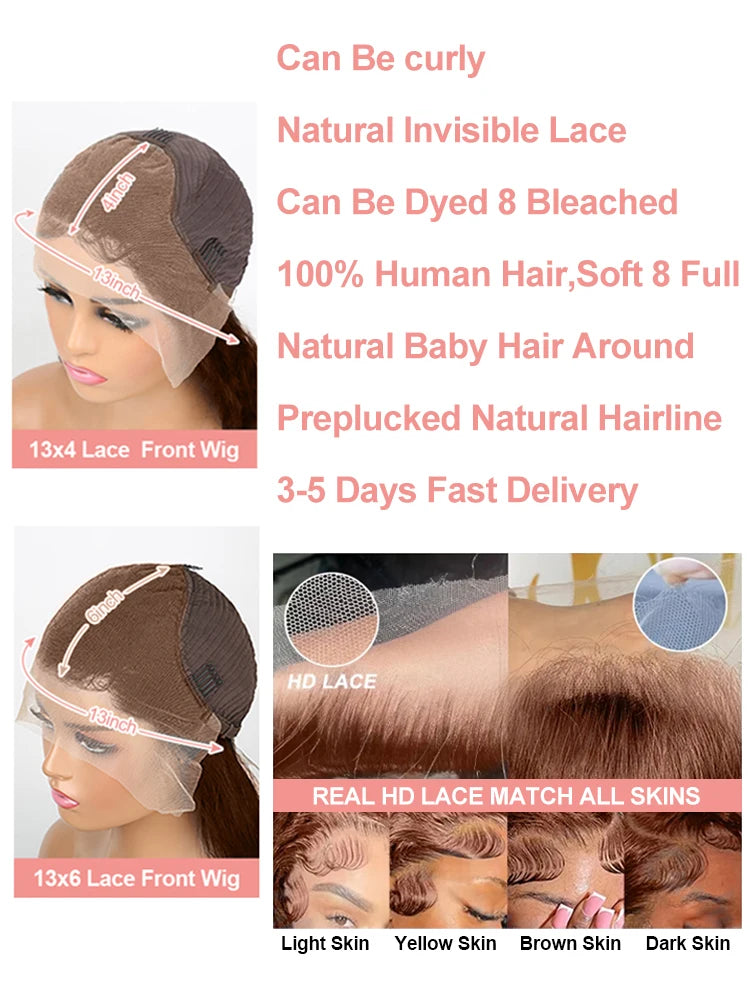 Deep Curly Human hair Wigs Chocolate Brown 13x4 13x6 Hd Lace Frontal Wig Colored Water Wave Lace Front Wig For Women 30 36 Inch