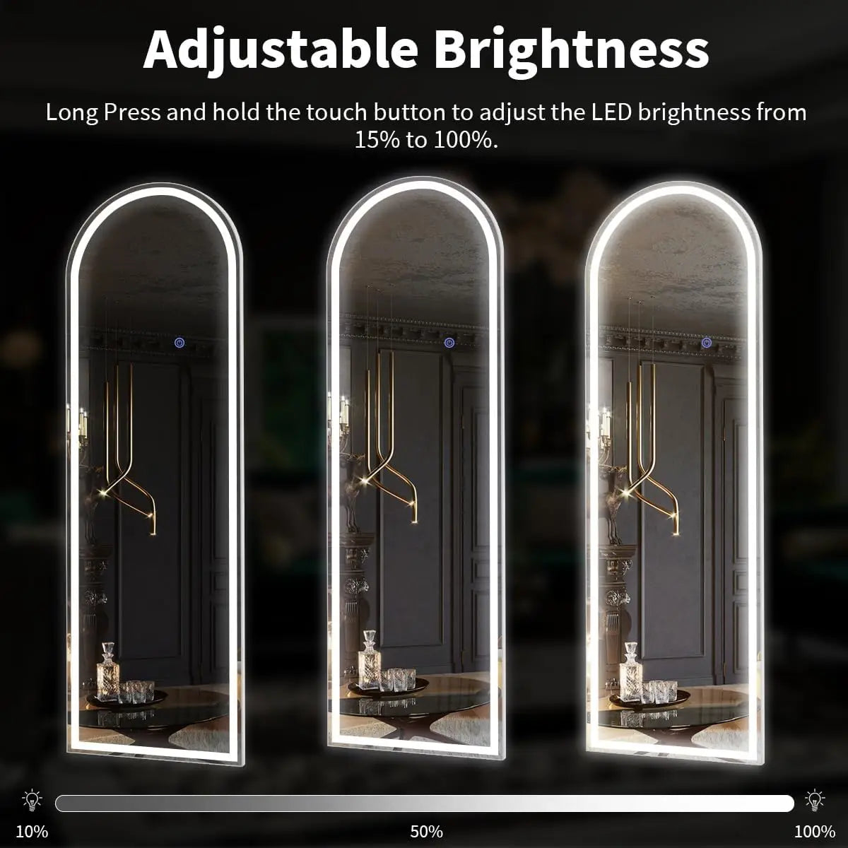 63"x20" Arched Full Length Mirror with Lights,LED Mirror Full Length,Lighted Floor Mirror with Stand,Full Body Mirror