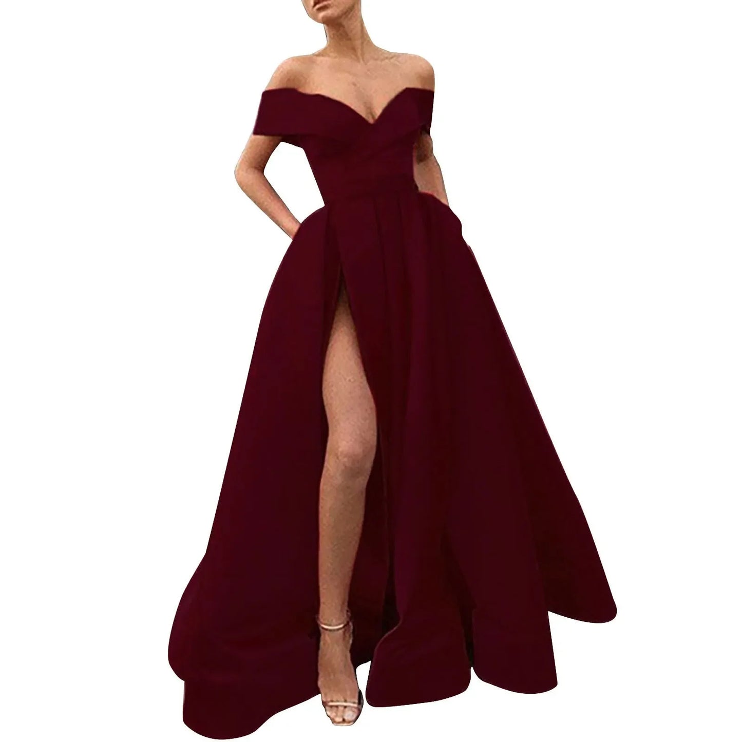 BWQ Floor Dress Cocktail Ladies Chiffon Temperament French Retro Dress Low Cut V Neck Wedding Slit Dresses Woman Clothing