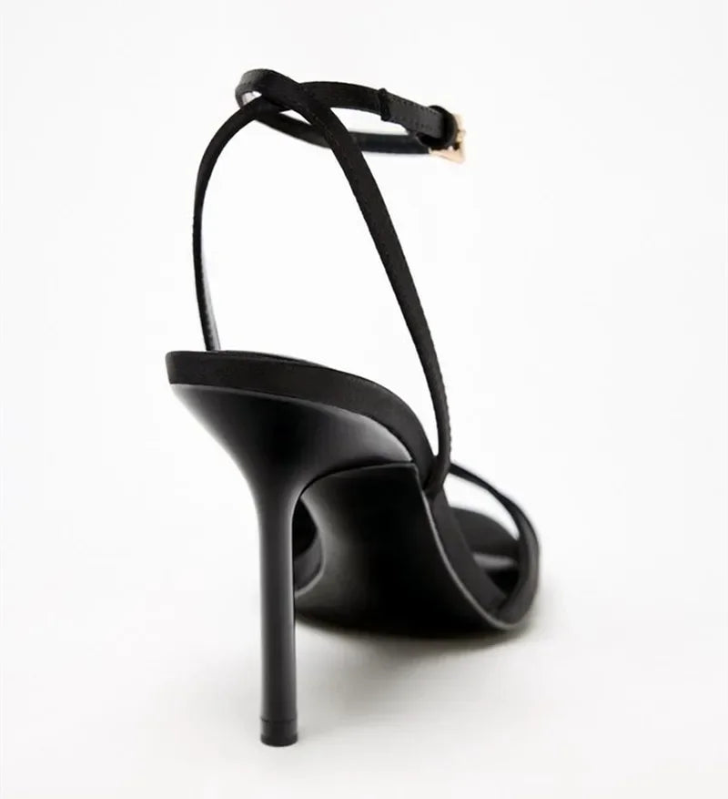 Summer Designer Heeled Sandals Women Sexy Peep Toe Thin High Heels Elegant Satin Ankle Strap Pumps Luxury Banquet Dress Shoes