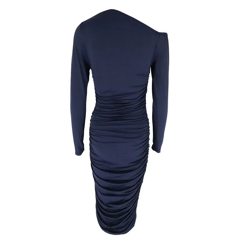 Women's Dresses Spring New Fashion Streetwear Long Sleeves Folds Dresses Bodycon Solid Sexy Elegant Party Female Knitted Dress