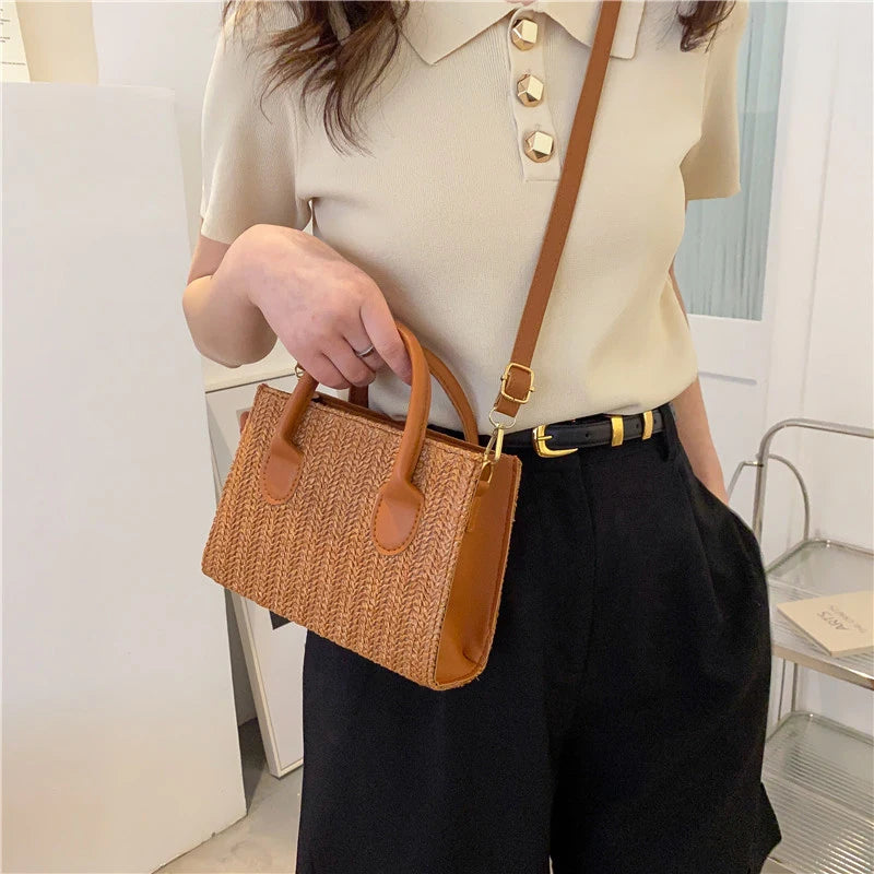 Summer Net Red Grass Woven Bag Crossbody Bag New Fashion Japanese Small Fresh Flower Woven Handbag Shoulder Bag