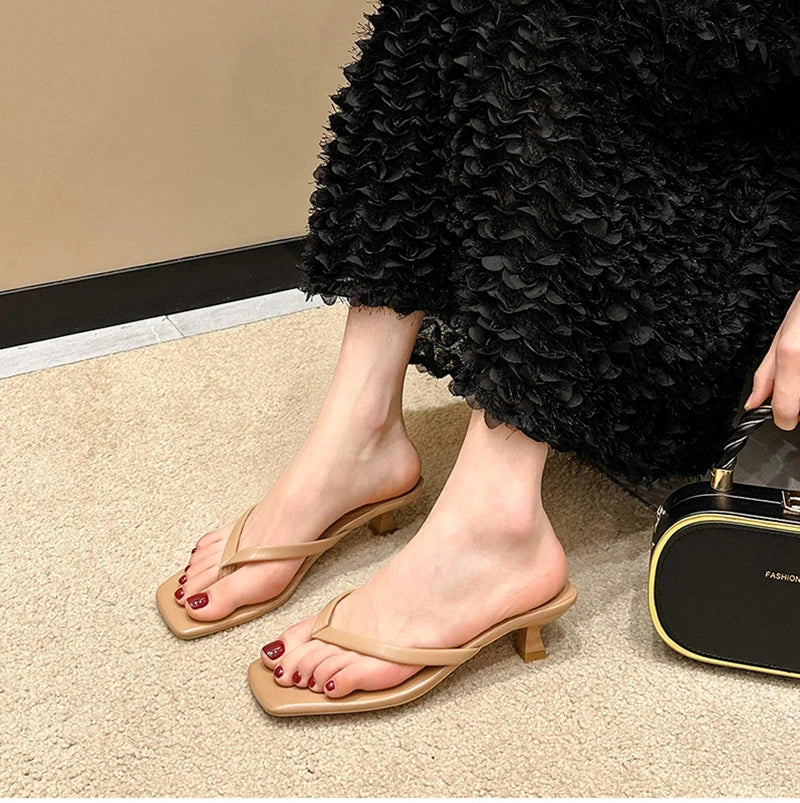 Summer Women Clip Toe Slippers Comfort Low Heel Slides Shoes Ladies Casual Dress Street Style Sandalis