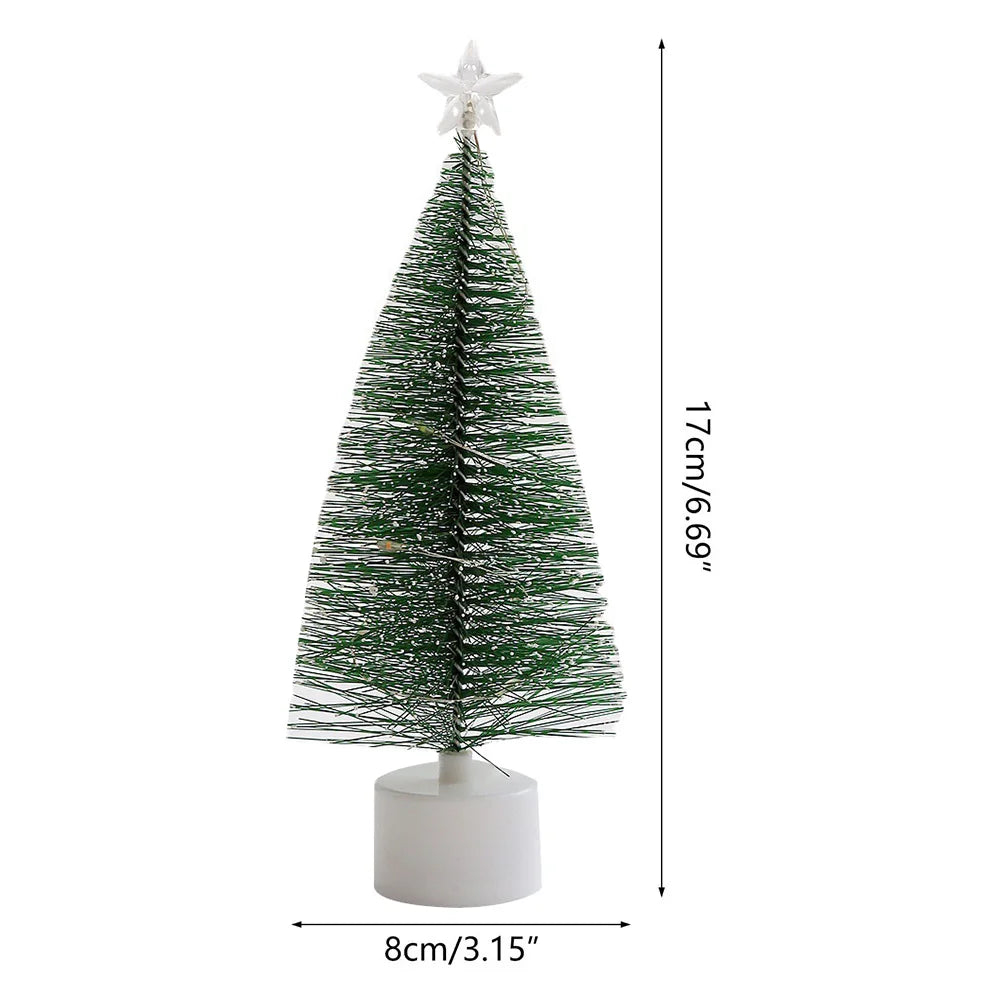 Mini Christmas Trees with LED Light Decor Tabletop Crafting DIY Christmas Gift Green Brush Trees Winter Ornaments