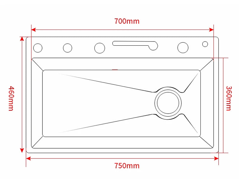 304 Stainless Steel Kitchen Sink with Digital Display Waterfall Faucet, Multifunctional 75*45cm Large Single Slot Whale Sink