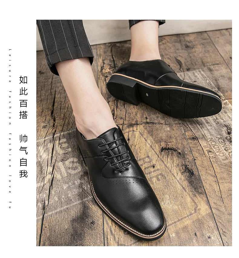 Shoes for men shoes leather shoes business dress shoes all-match casual shock-absorbing wear-resistant footwear black Plus