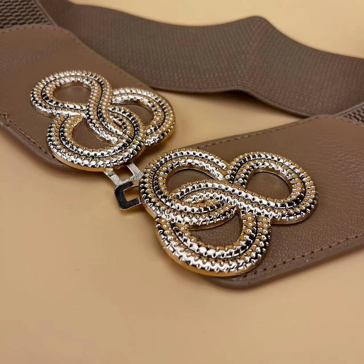 Womens Wide Elastic Belt Stretch Leather Belt Gold Buckle Belts for Dress S-XXL