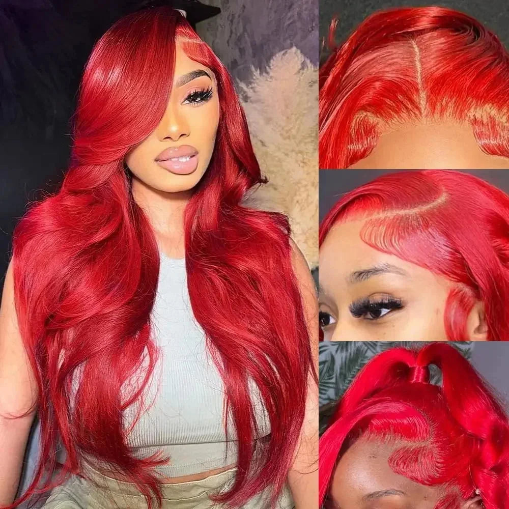 30 40 Inch Hot Red 13x6 Hd Lace Frontal Wigs Human Hair Wig Brazilian Red Colored Body Wave 13x4 Lace Front Wig For Black Women
