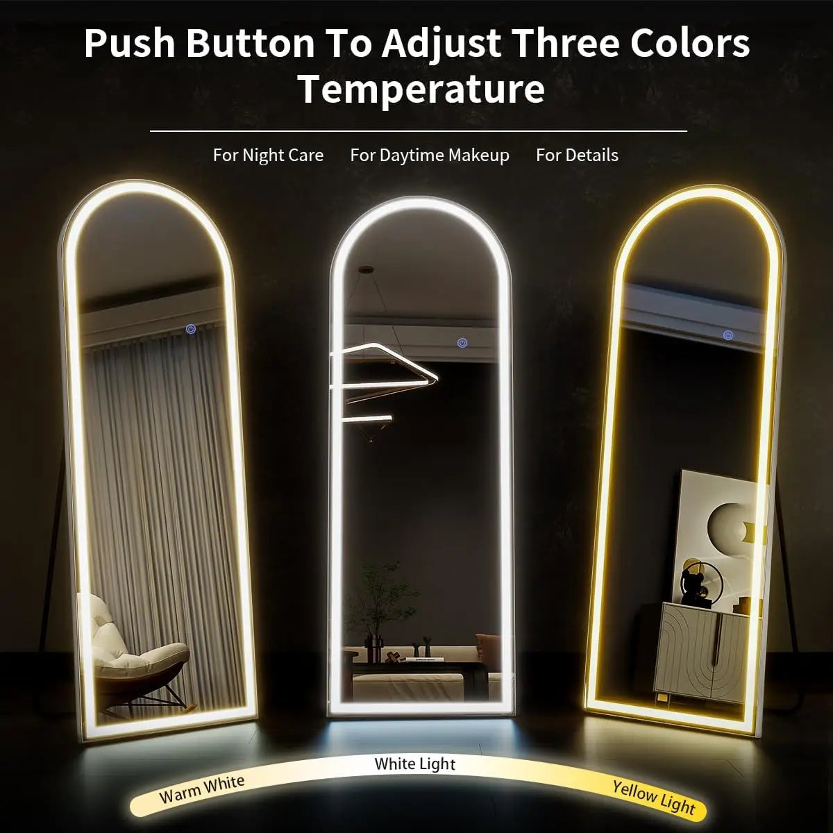 63"x20" Arched Full Length Mirror with Lights,LED Mirror Full Length,Lighted Floor Mirror with Stand,Full Body Mirror