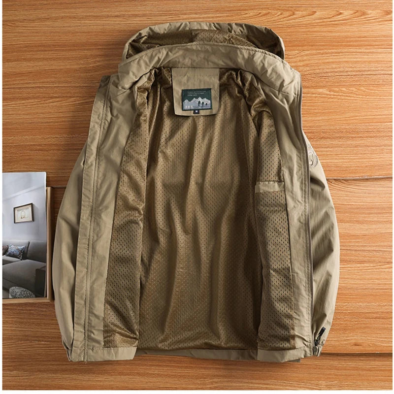 Autumn Men's Hiking Waterproof Jackets Men Outdoor Quick Dry Sports Climbing Hooded Coats Men Breathable Windbreaker Jackets 5XL