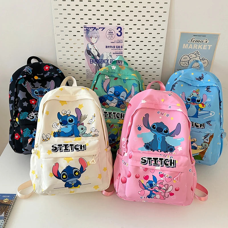 Back-to-school season and school, durable nylon schoolbags, large-capacity day bags, Stitch cartoon backpacks