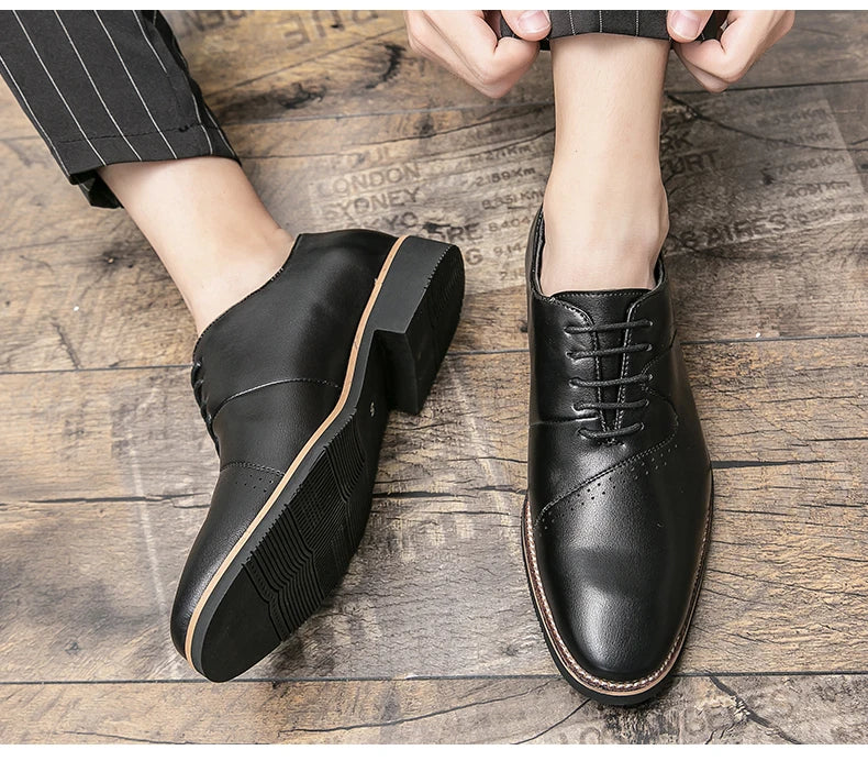 Shoes for men shoes leather shoes business dress shoes all-match casual shock-absorbing wear-resistant footwear black Plus