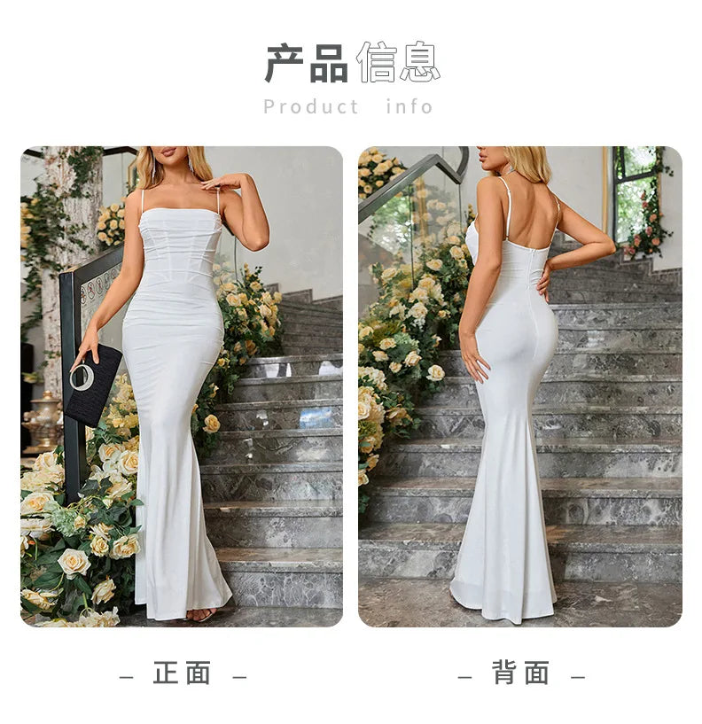 Elegant Dresses for Women Almond Corset Maxi Dress Draped Evening Night Party Dresses Bodycon Sexy Backless Dress with Fishbone