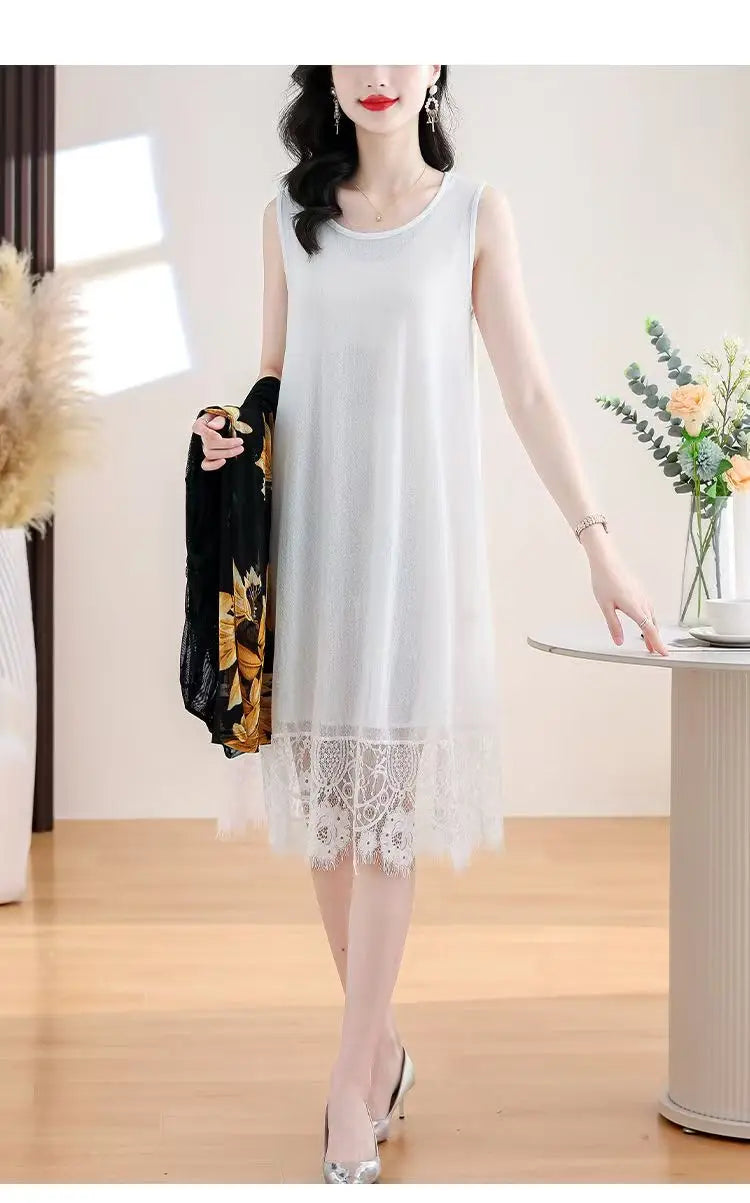 Women's Sleeveless Lace-Hemmed Dresses Multi-Color Summer Elegance for Day-to-Night 2025 Summer Plus Size Clothing